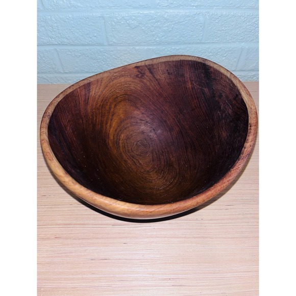 Vintage MCM Heavy Teak Bowl Unique Rounded Deep - Picture 3 of 9